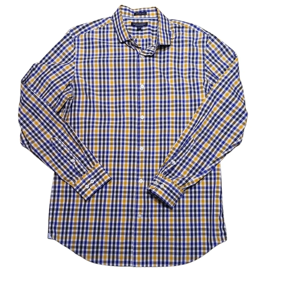 Banana Republic Grant Fit Blue and Yellow Button Down Shirt Size L